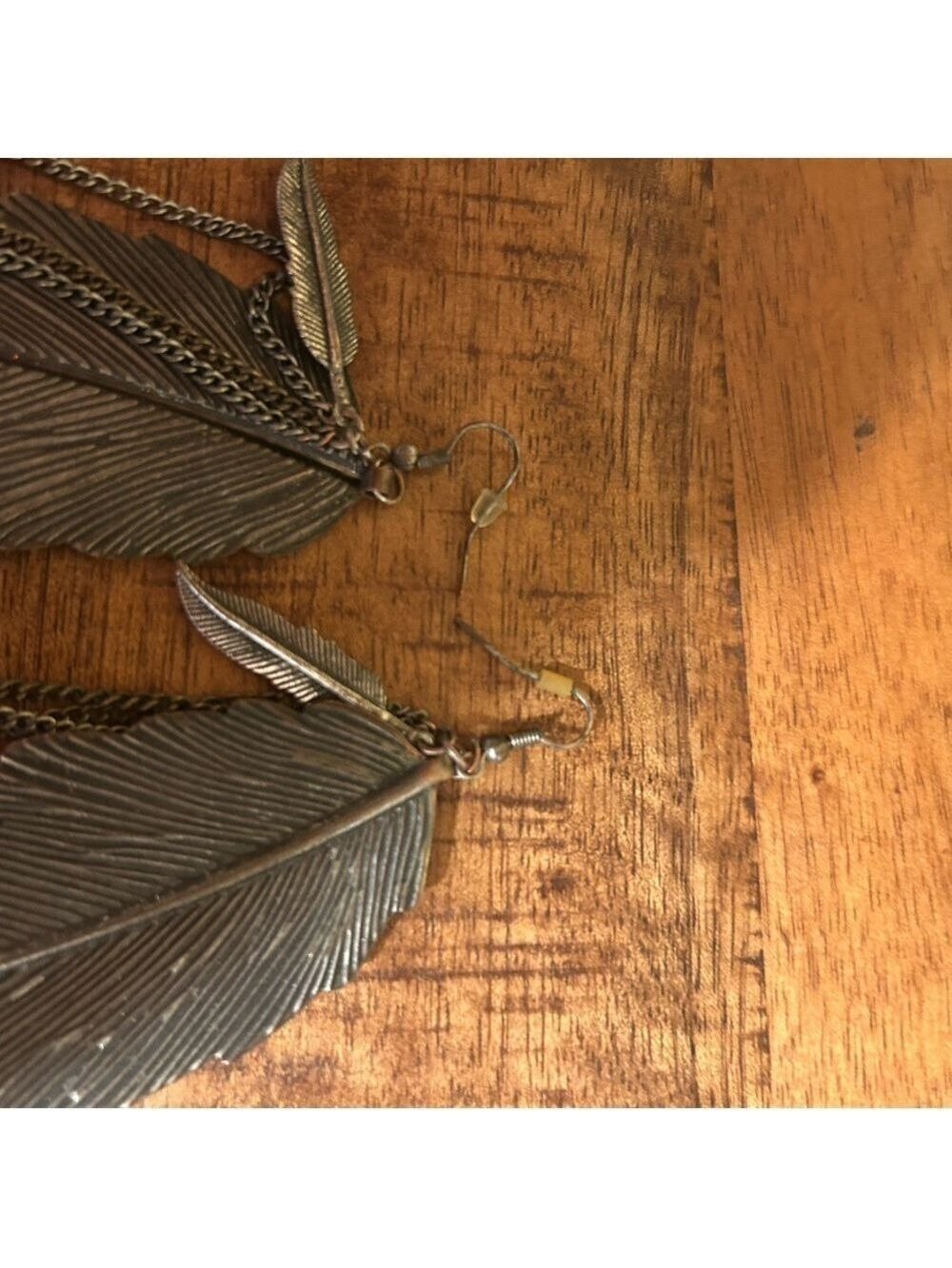 Large rustic silver feather earrings - Picture 4 of 5
